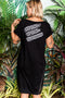 Best Plan - No Plan Koh Phangan sign on the back of Sexy and casual Black Cotton T-shirt dress with net inserts on the sides